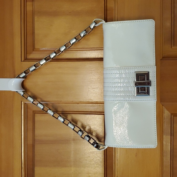 Kooba White Leather Clutch Shoulder Bag With Silver Hardware